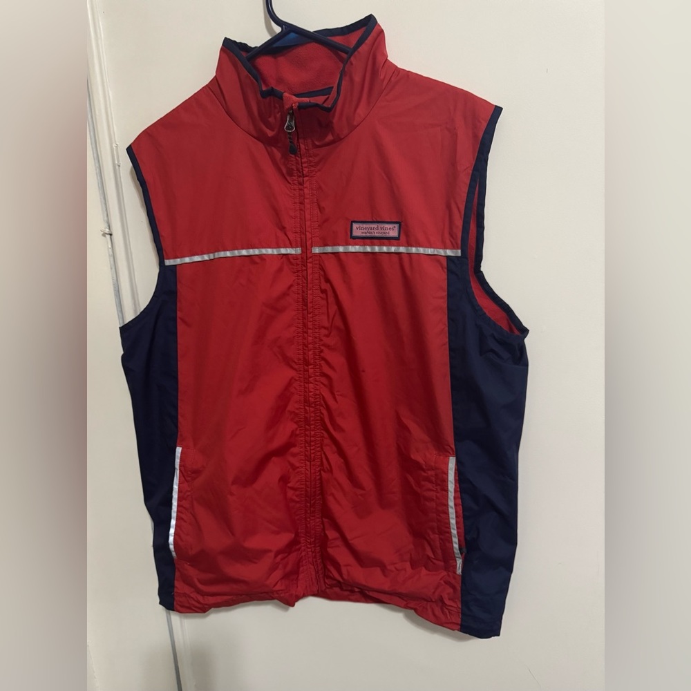 Vineyard Vines Performance Nor'easter Sailing Rain Vest Men Size M Navy Blue/red